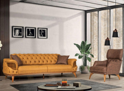 Modern Chesterfield couch set three-seater luxury sofas armchair yellow 2-piece